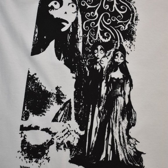 Tim Burtons Corpse Bride Mens White & Black Victor & Emily Shirt New - Picture 2 of 4